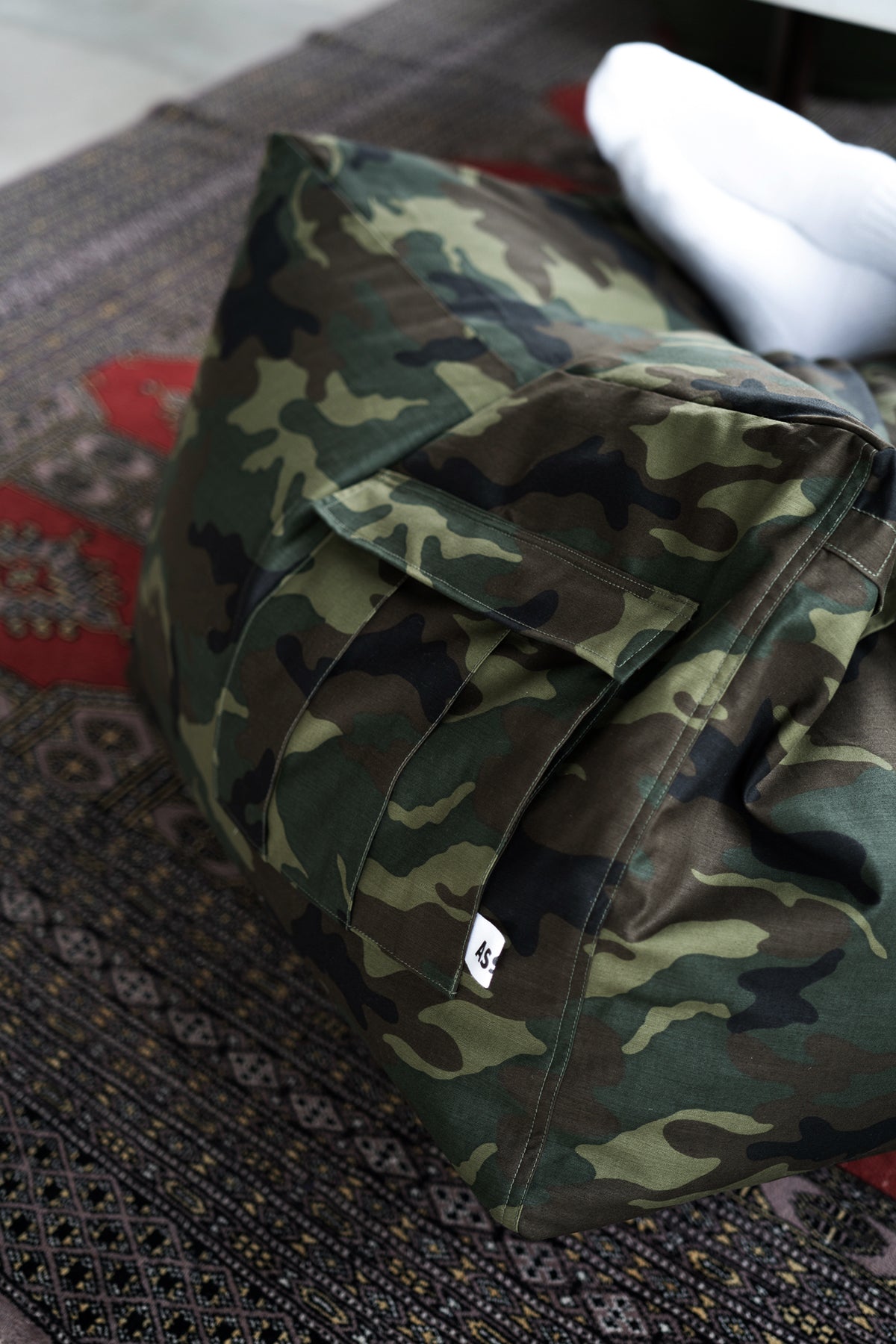 80's Camo Back Satin / Beads Cushion Cover