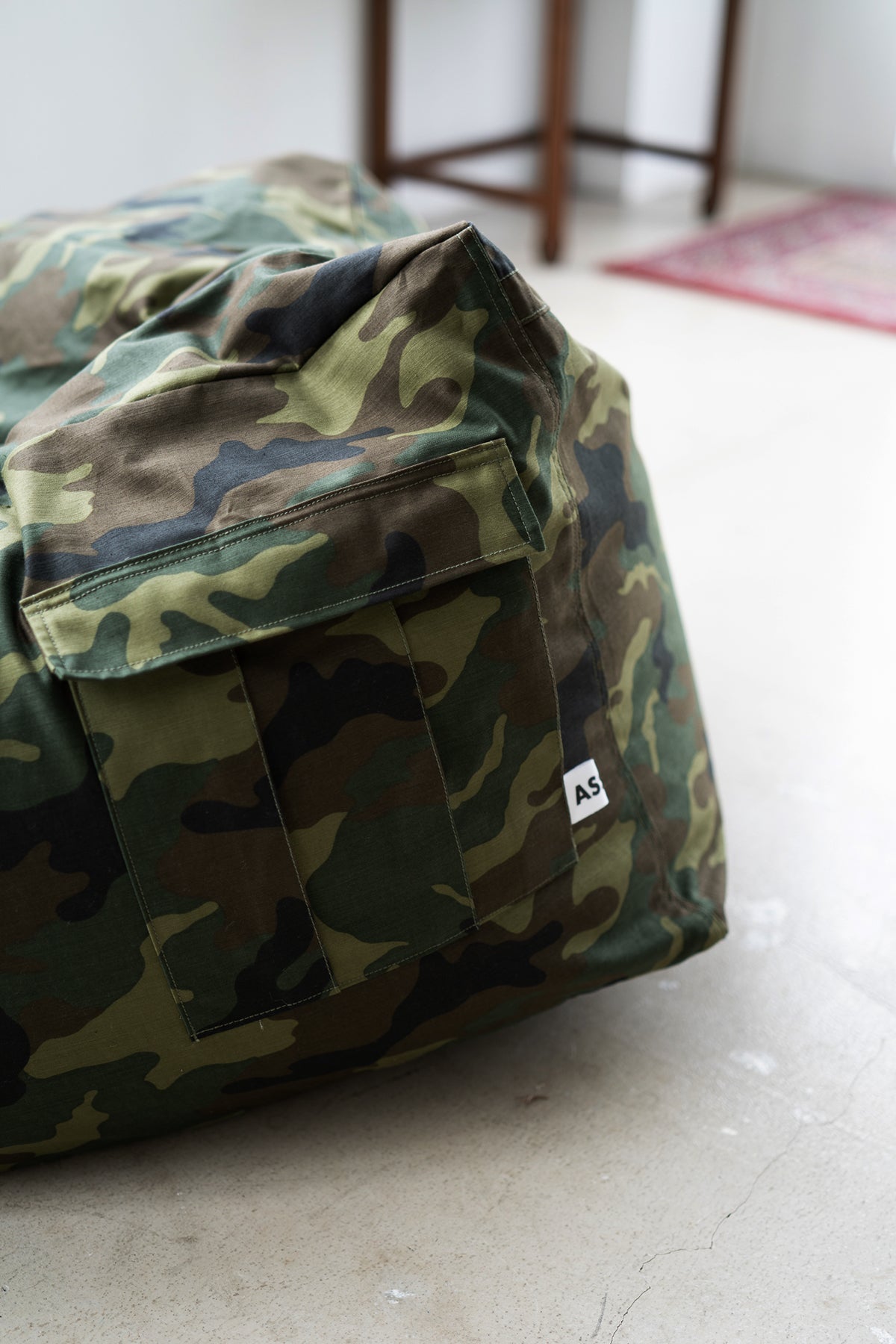 80's Camo Back Satin / Beads Cushion Cover【予約】9月24日以降弊社より順次出荷